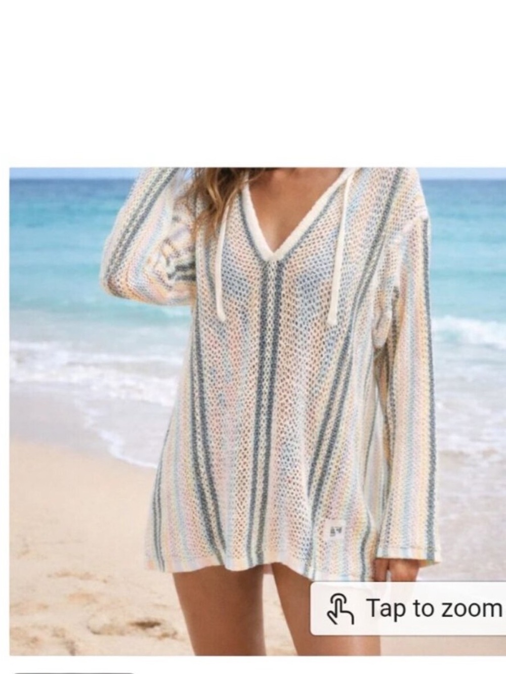 NWT Buc-ee’s Striped Hooded Knit Swim Beach Coverup Tunic Pastel Cotton Small